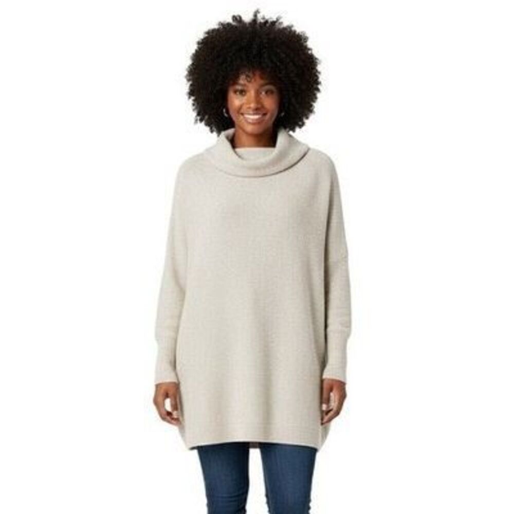 Free People Ottoman Slouchy Tunic Ecru Sweater Oversized Ribbed Mockneck Size Sm